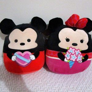 NWT MICKEY & MINNIE 8" Plush Squishmallow DUO Valentine Heart Flower 2024 Disney